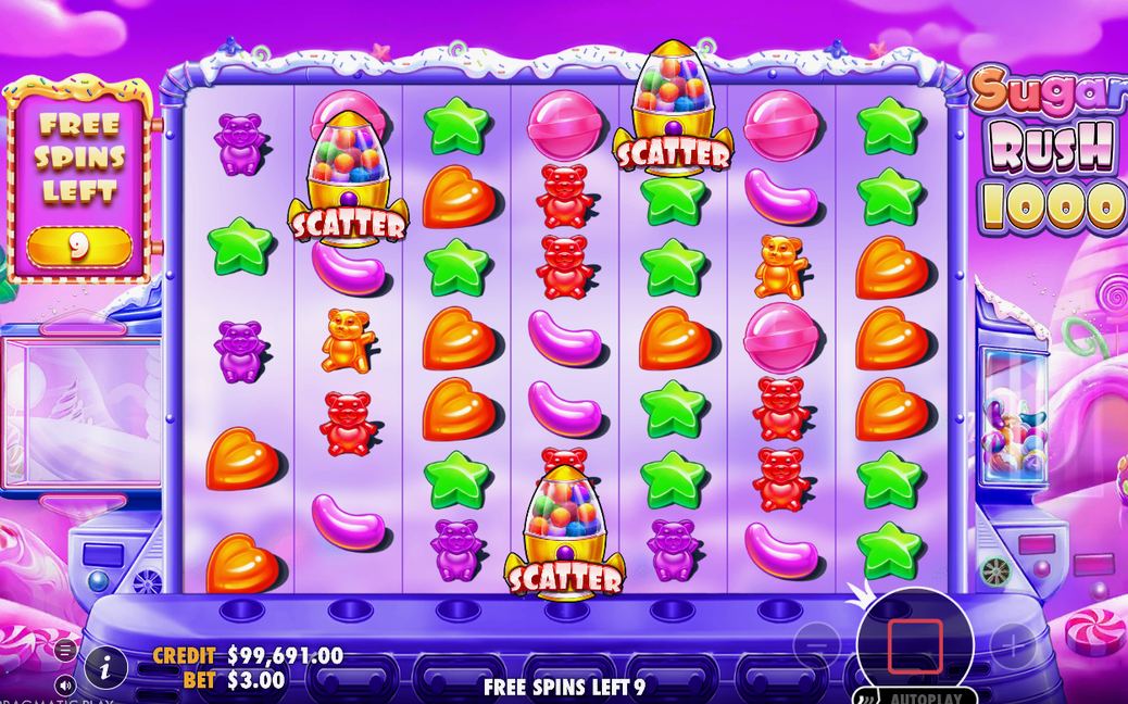 Free Spins screen with Scatter symbols on the grid