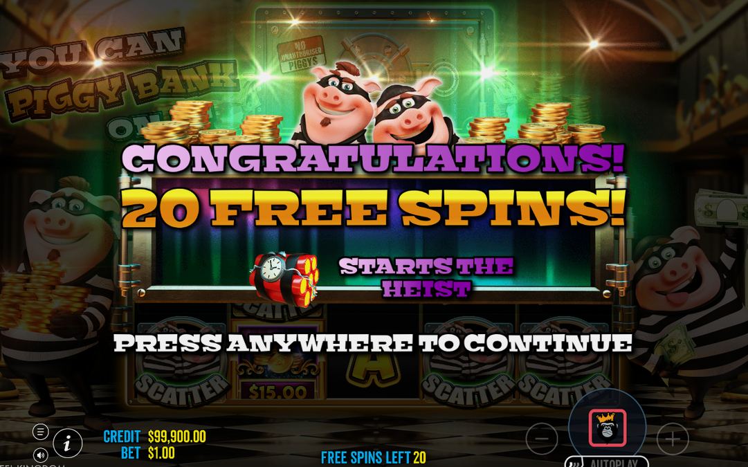 STARTS THE HEIST banner opening the free spins round