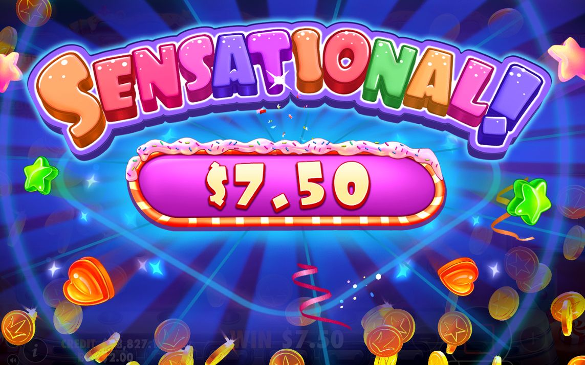 Win screen after the tumble sequence with the total paid