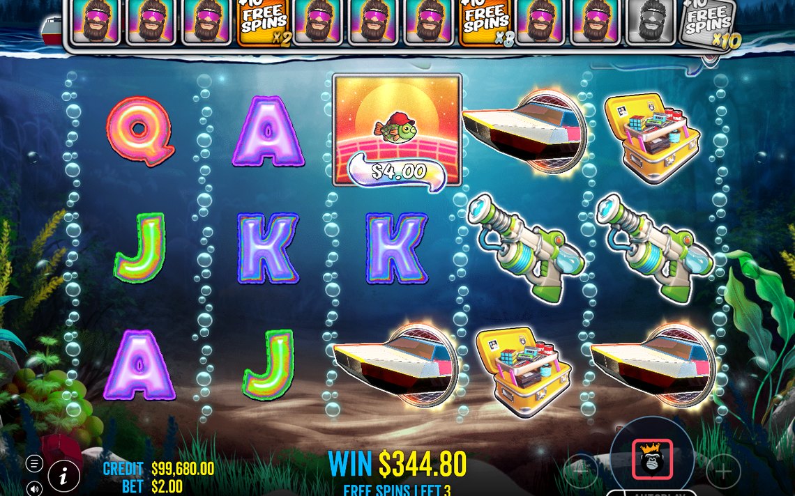 Win screen showing a payline win on the grid