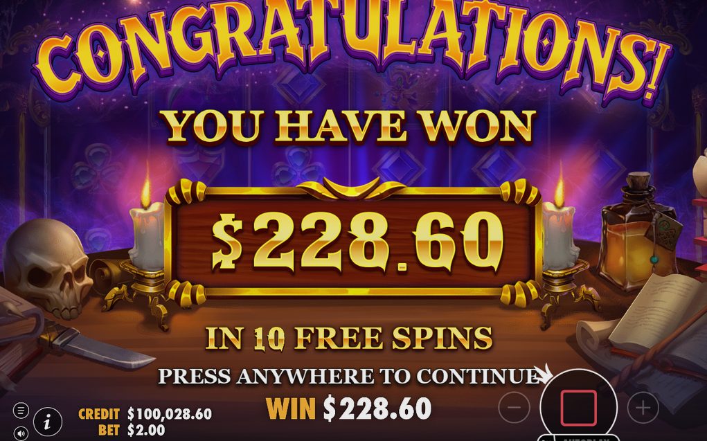 Win screen after a paying combination lands on the grid